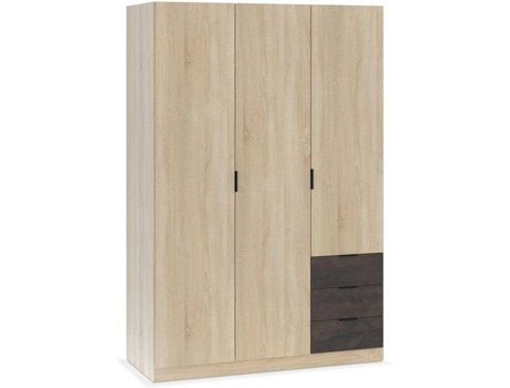 Armario HABITDESIGN Low Cost 3 Puertas y 3 Cajones (Roble - Melamina - 121x180x52 cm)