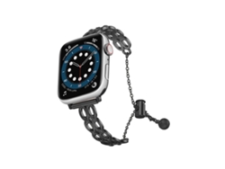 Pulsera para Apple Watch de 46/49/45/44 mm - Aleación de zinc con doble cadena, color negro.