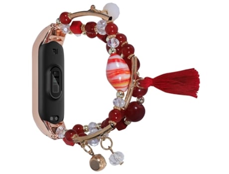 Correa metal + ágata cuentas de ágata para Xiaomi Mi Band 5/6 - tinto