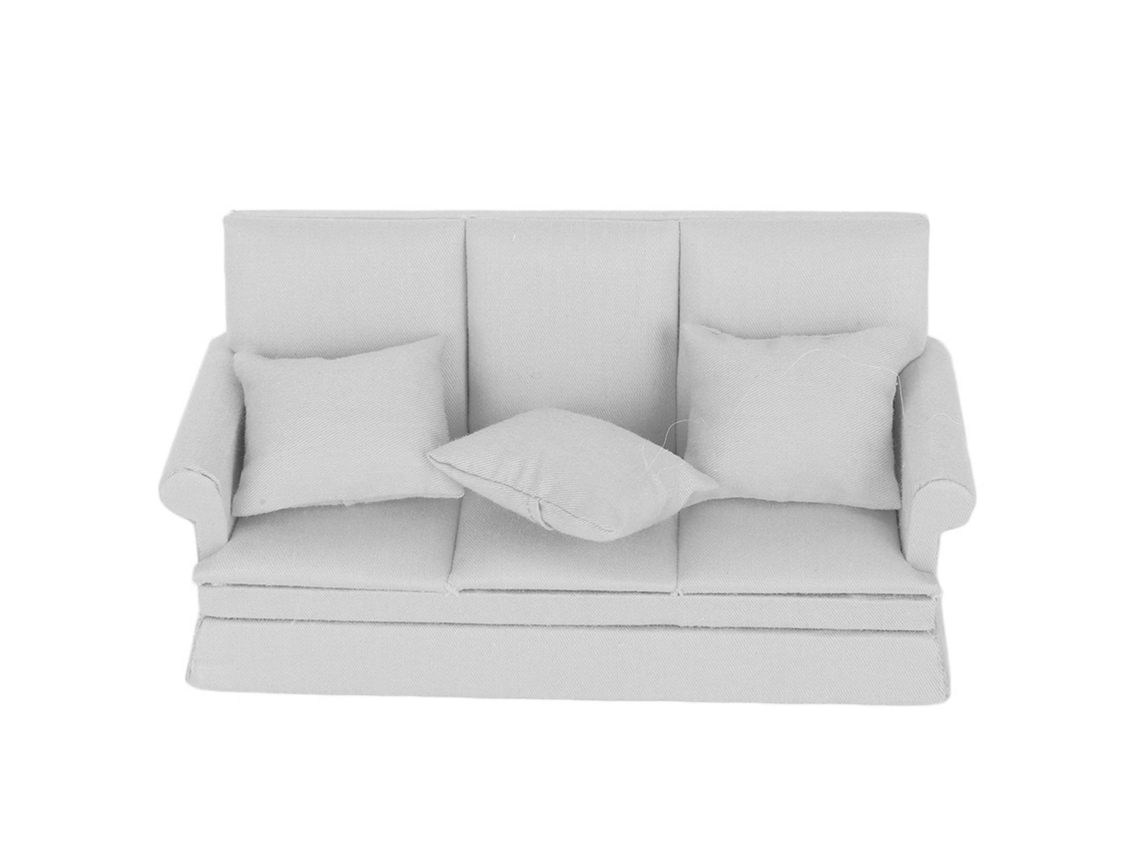 2026-sofá Miniatura Para Casa De Muñecas 1:12 Con 3 Almohadas Mueble De Sala De Estar Madera Gris Accesorios Decorativos
