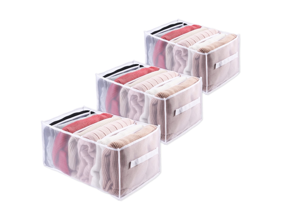 Organizador de armario lavable de 3 piezas con 7 compartimentos, plegable, visible, caja para guardar ropa