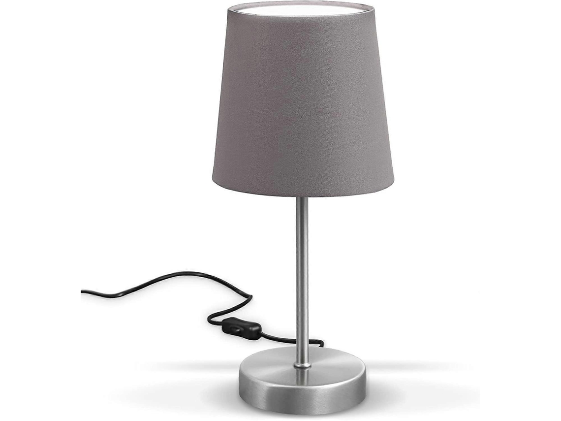 Rebe-lámpara De Mesa Moderna, Tela Gris, Base Metal Níquel Mate, Bombilla Led E14, Ip20