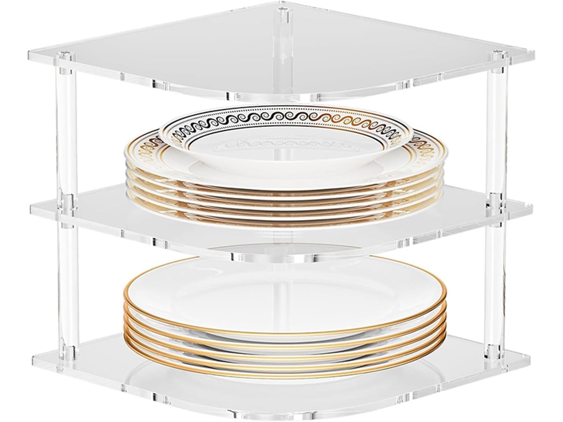 Organizador de platos para armario | Soporte para cuencos de acrílico transparente, estante esquinero con Gokoco