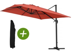 Sombrilla Lateral De Jardin Alu Sun 4 Rectangular 3 X 4 M Rojo Funda Protectora Habitat Et Jardin