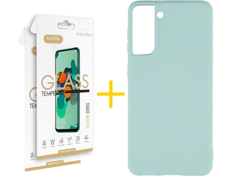 Carcasa y 2 Protectores de Pantalla de Vidrio Samgung S21 Plus ACCETEL Silicona Líquida Verde