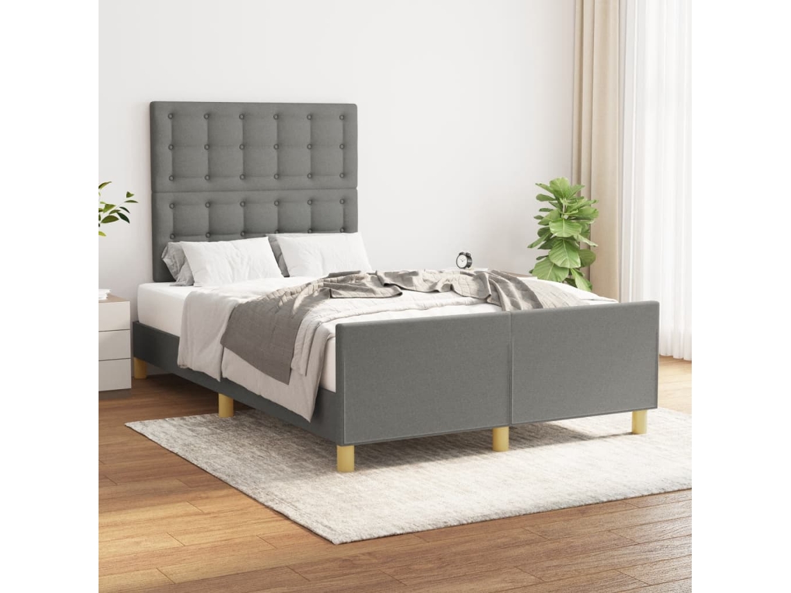 Estructura De Cama Sin Colchón Tela Gris Oscuro 120x200 Cm