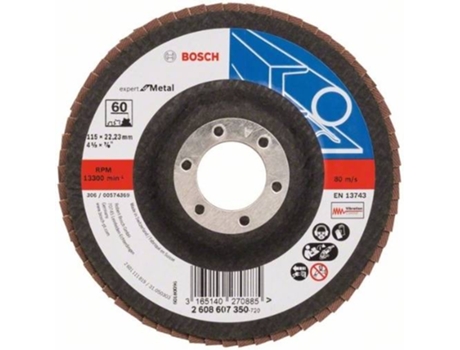 Disco de Lija BOSCH en Lamelas X551 - Expert para Metal D= 115 mm; G= 60 - Acodado