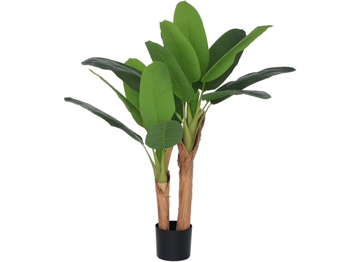 Platanero Artificial, 120 Cm, 15 Hojas, Jarrón, Decoración Tropical Verde Para Interiores.