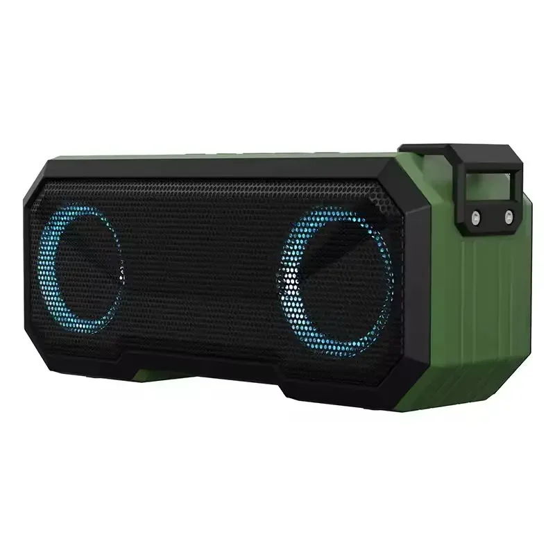 Altavoz Bluetooth (verde Militar), Resistente Al Agua Ipx7, Tira De Luces Tws Series, Incluye Batería Externa, Altavoces Duales.