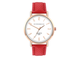 Reloj De Pulsera De Moda Para Mujer De Piel Sintética Con Esfera Redonda Y Movimiento De Cuarzo Informal (rojo)
