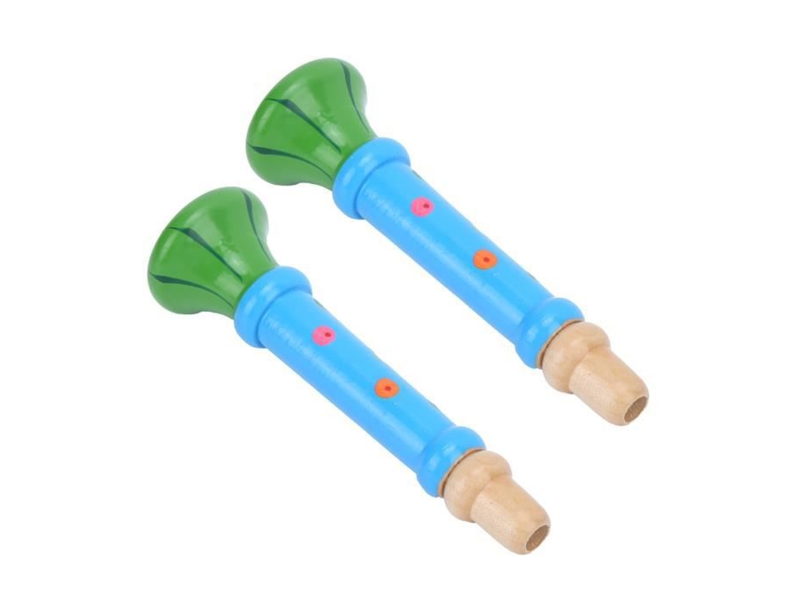 Juego de 2 uds de instrumentos de juguete, trompeta de madera con sonido de corneta de madera, silbato educativo, juego de instrumentos musicales