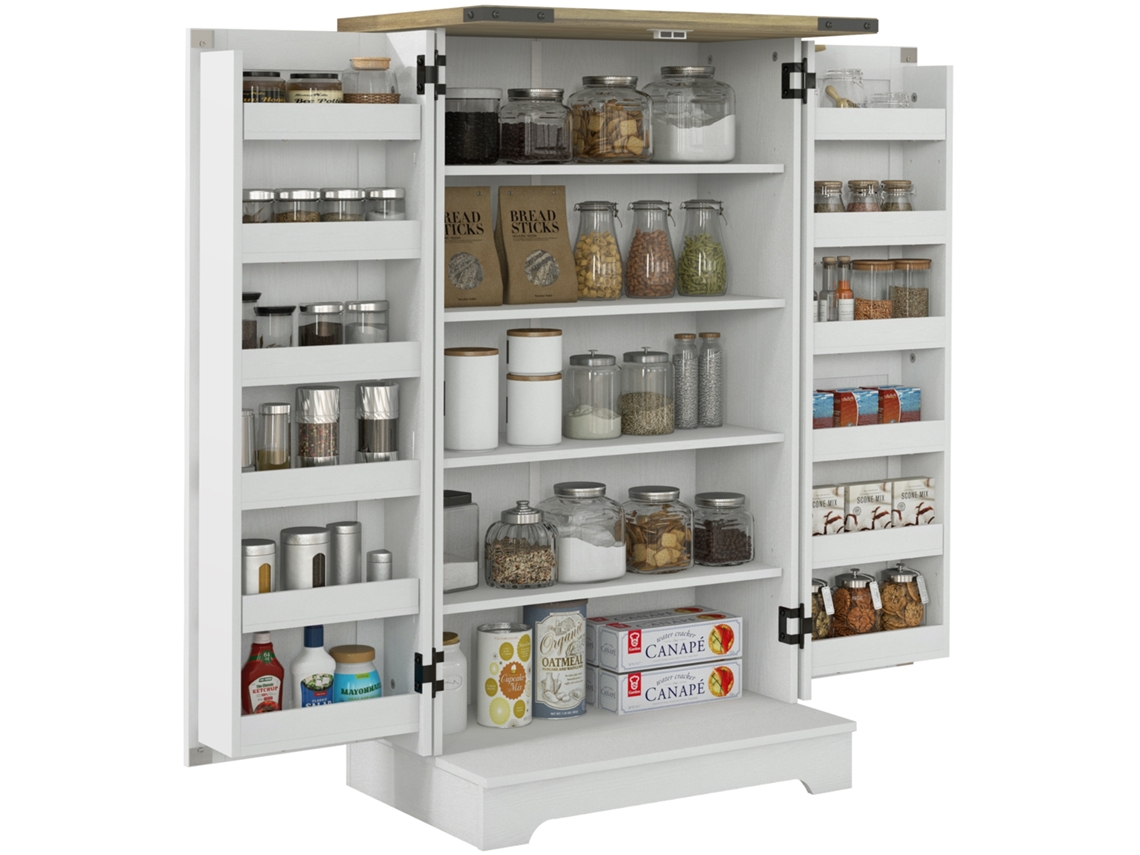 Armario Despensa Con 2 Puertas Y 16 Estantes Ajustables, Color Crema, 60x40x104 Cm.