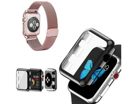 Kit Correa Milanese Loop Cierre Magnético y Funda Antiimpacto APPLE Watch Series 7 - 45mm PHONECARE Rosa