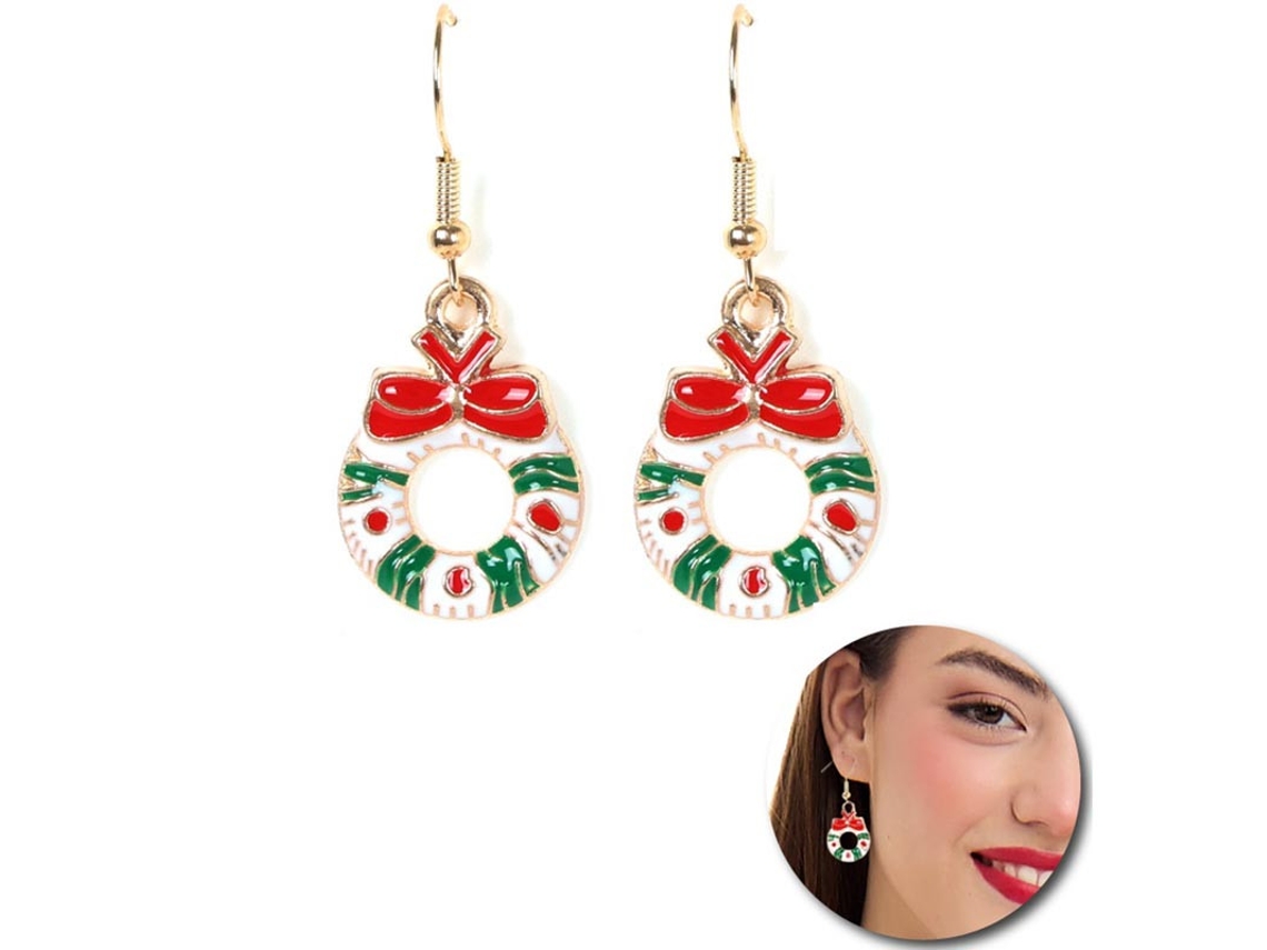 Pendientes Corona de Navidad con lazo de 1,5x2,5 cm