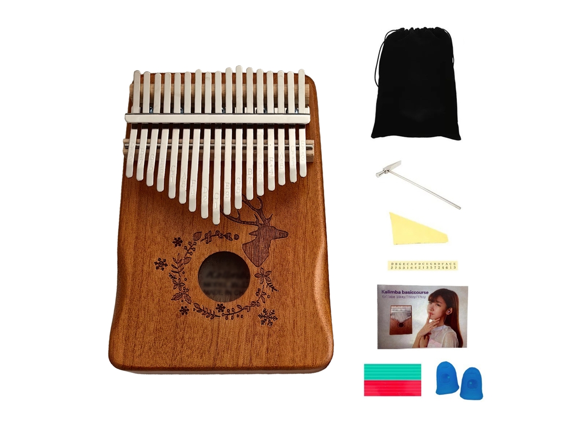 Piano de pulgar portátil de 17 teclas, madera de ciervo, para principiantes.
