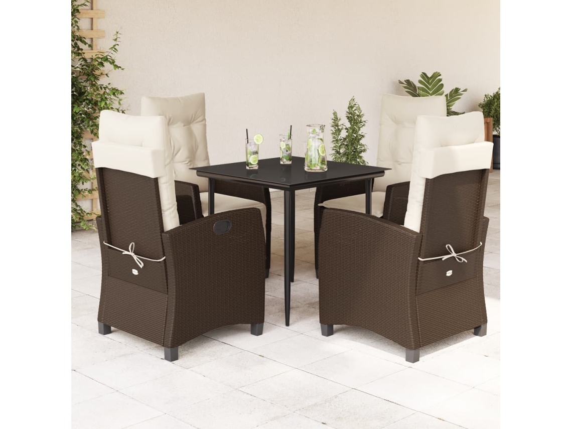 Juego de comedor de jardín con cojines de mimbre marrón, Dkd Home Decor