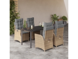 Juego de comedor de jardín de 5 piezas con cojines, mimbre sintético beige, Dkd Home Decor