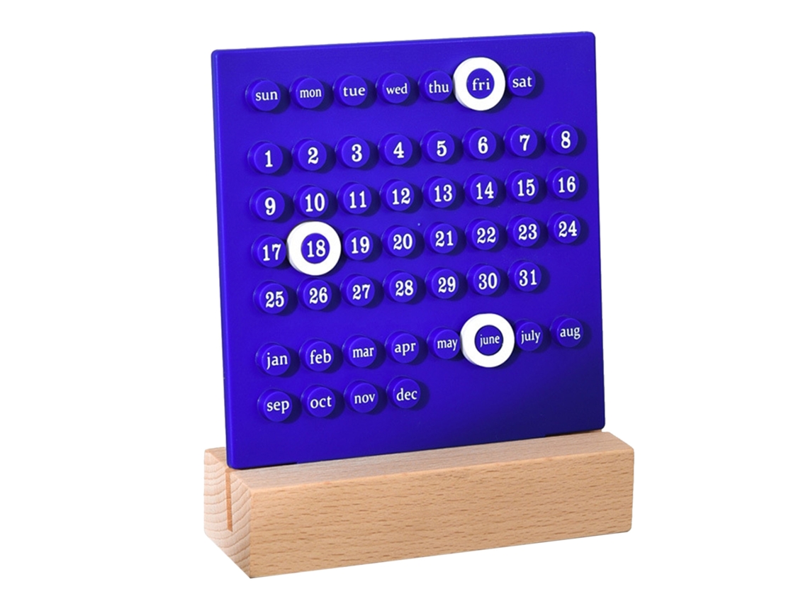 Calendario perpetuo de madera para niños, manual, desarrolla habilidades de planificación, azul, para el hogar.