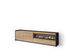 Mueble Tv, Televisión, 207x37x50cm, Para Tv Hasta 80", Chimenea Eléctrica, Led, Roble Y Negro