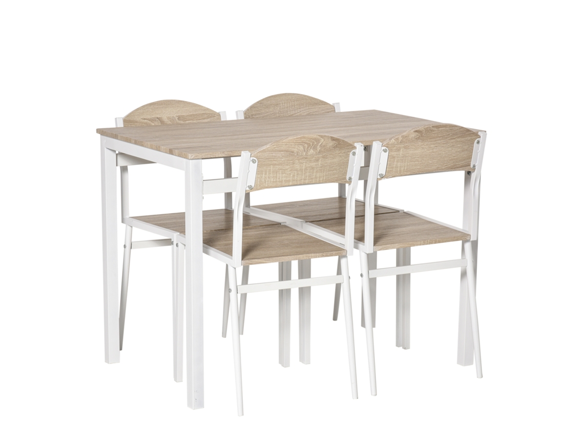 Juego De Comedor De 5 Piezas Con Mdf Con Veta De Madera Y Metal En Gris Y Blanco, 1 Mesa Y 4 Sillas Para Comedor Moderno