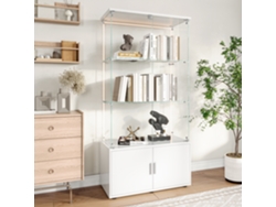 Vitrina De Cristal Con Tira De Luz Led, Cerradura Y Cristal Templado, Vitrina De 3 Niveles Para Salón O Dormitorio, 78x35x164cm, Blanca