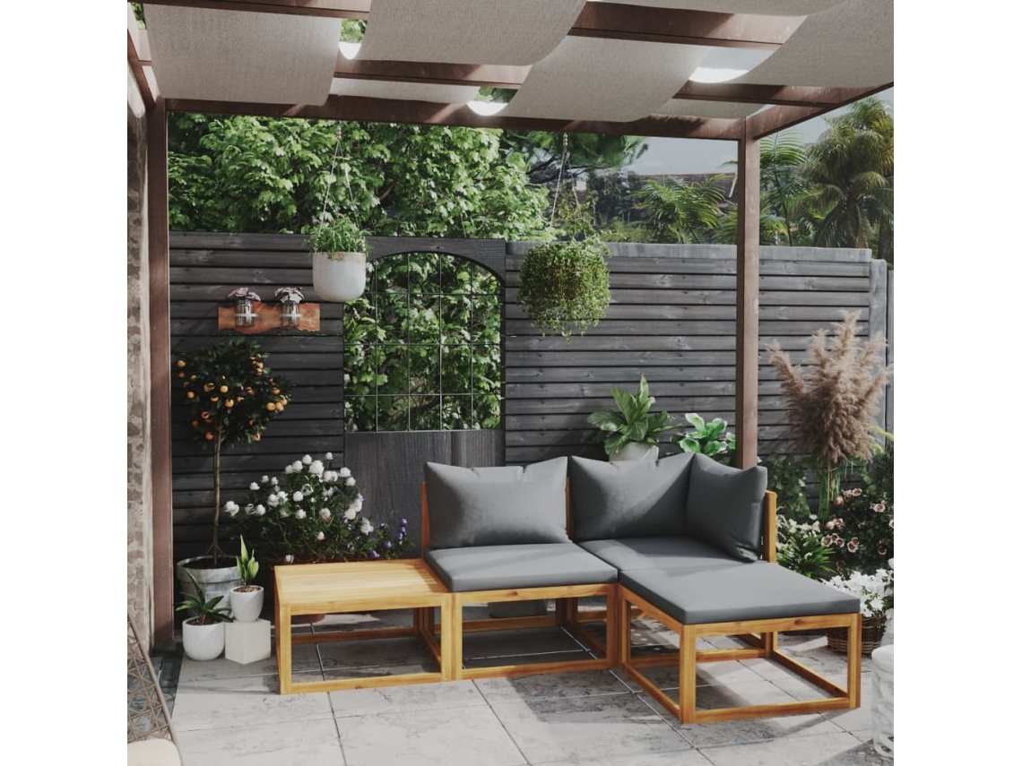 Conjunto de jardín de 4 piezas DKD Home Decor con cojines de acacia maciza
