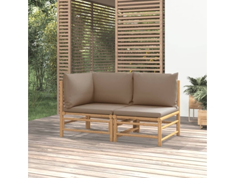 MAISON EXCLUSIVE Set de muebles de jardín 2 piezas bambú y cojines gris taupe