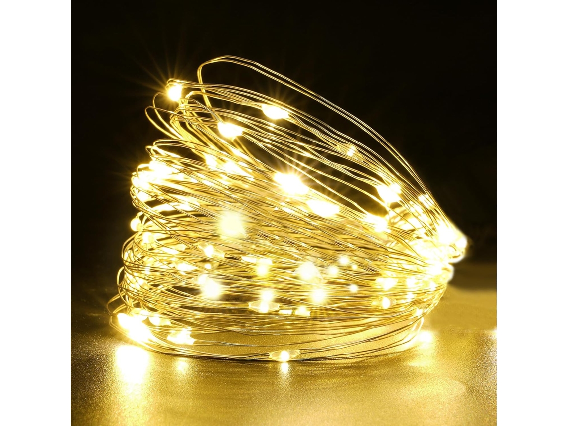 Cordão De Luzes Led Com 100 Lâmpadas (com Fio), 10m De Comprimento, Com Controle Remoto E Timer À Prova D'água