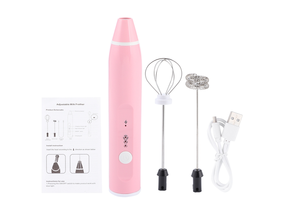 Espumador De Leche Eléctrico Recargable, 3 Velocidades, Para Café, Huevos Y Espuma De Leche, Color Rosa.