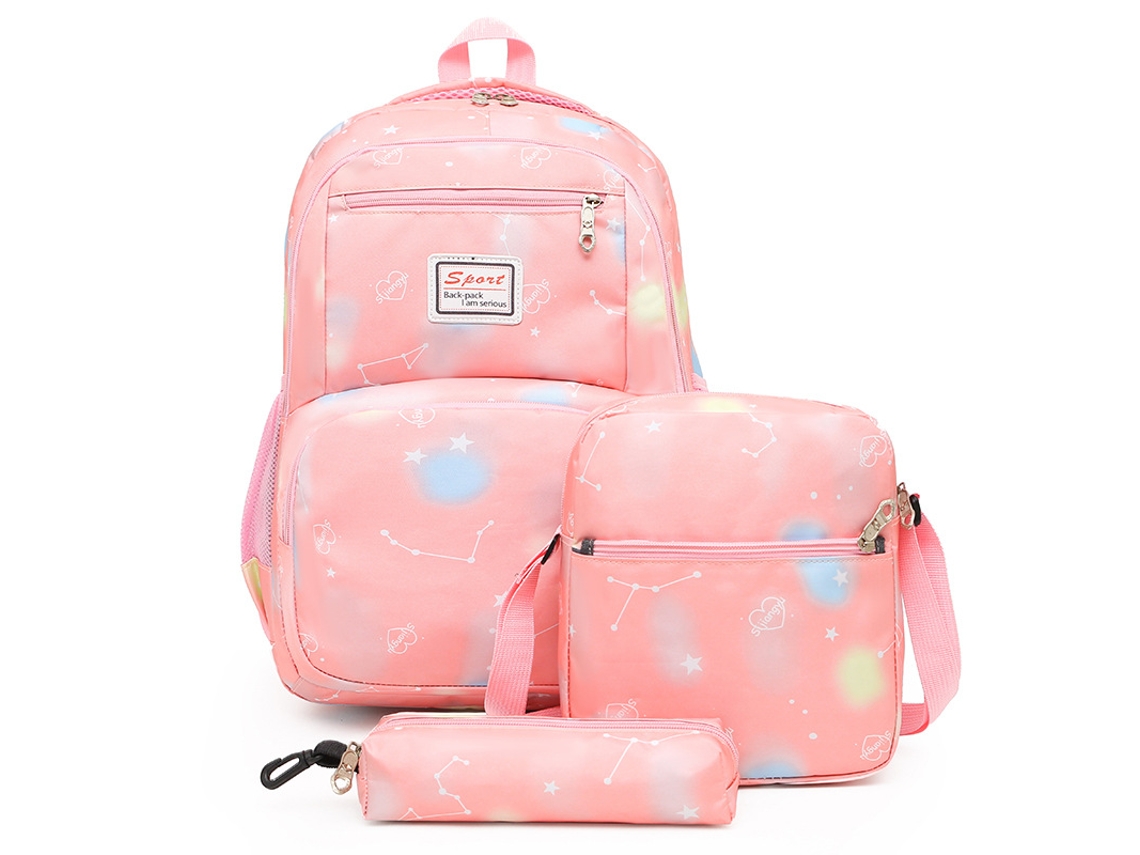 Mochila de tres piezas con estampado cuadrado, estilo estudiantil, talla 4