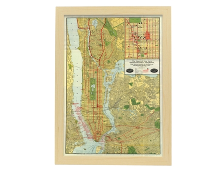 NACNIC Pósters Geográficos En Estilo Vintage Mapa De Nueva York De 1918 Ilustraciones De Antiguos Mapamundis En Tonos Sepia Tamaño A4 Con Marco Bla...