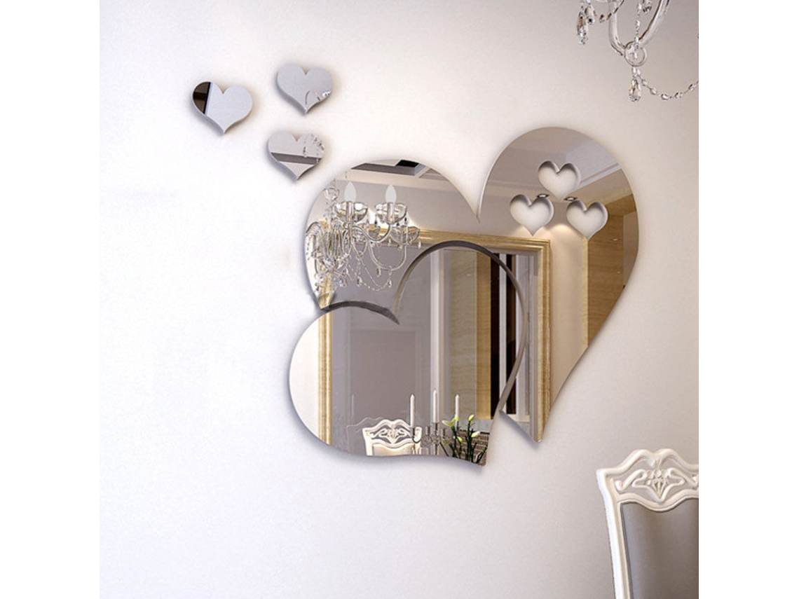 Baok-3D Corazón Adhesivo de Pared Espejo Decoración DIY para el Hogar Lindo Mural Plateado 287x225mm WS001