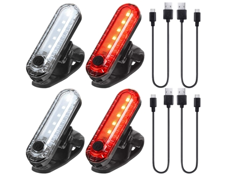 Luz LED para bicicleta Luz trasera y delantera para bicicleta Faros y luces traseras impermeables para bicicleta, 4 cables USB incluidos (negro) BI...
