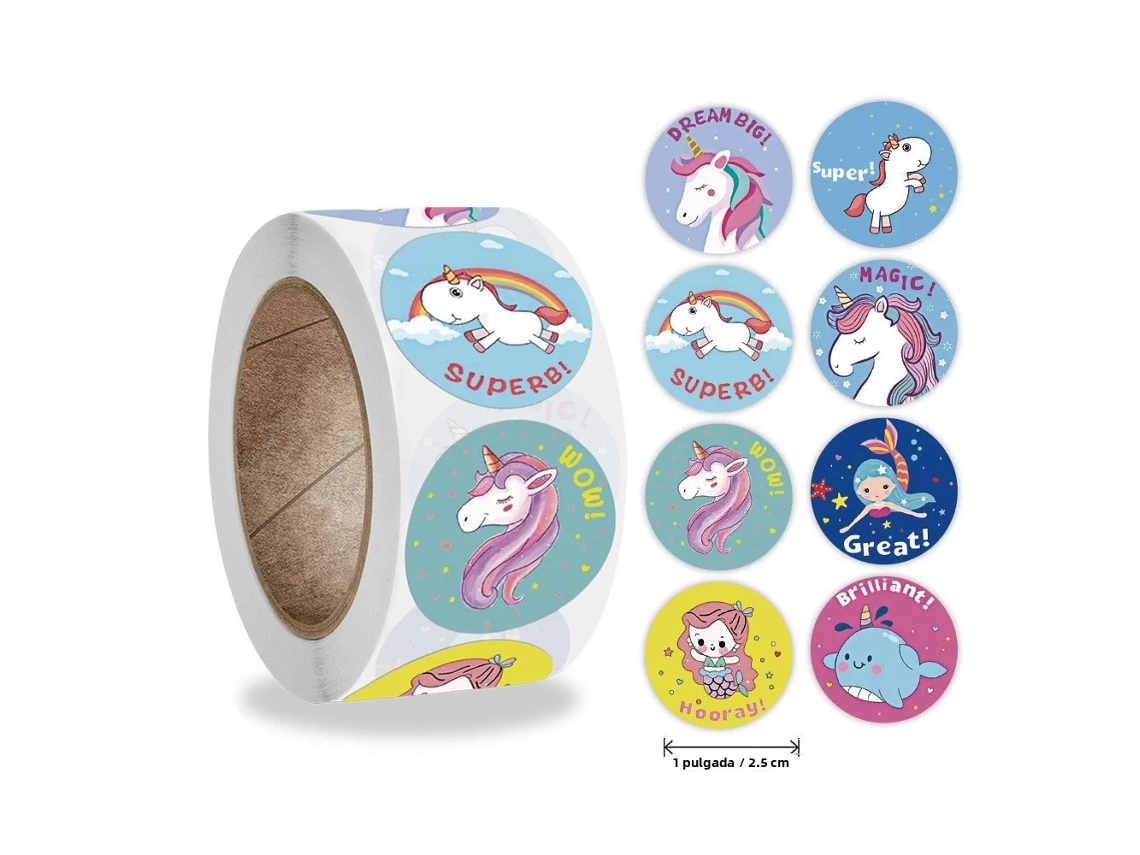 (estilo 2) 500 Hojas/rollo Etiquetas Decorativas Con Patrón De Unicornio Arcoíris Y Pegaso De 2,5 Cm/1,0 Pulgada Redondas