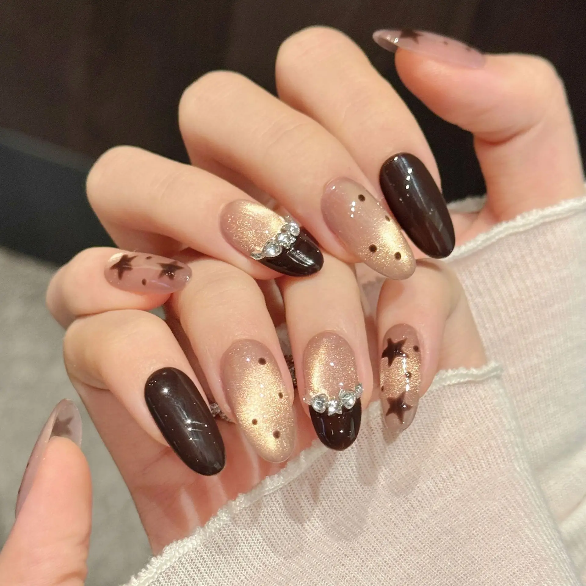 (640-s) Set De 10 Uñas Postizas Estilo Manicura Francesa