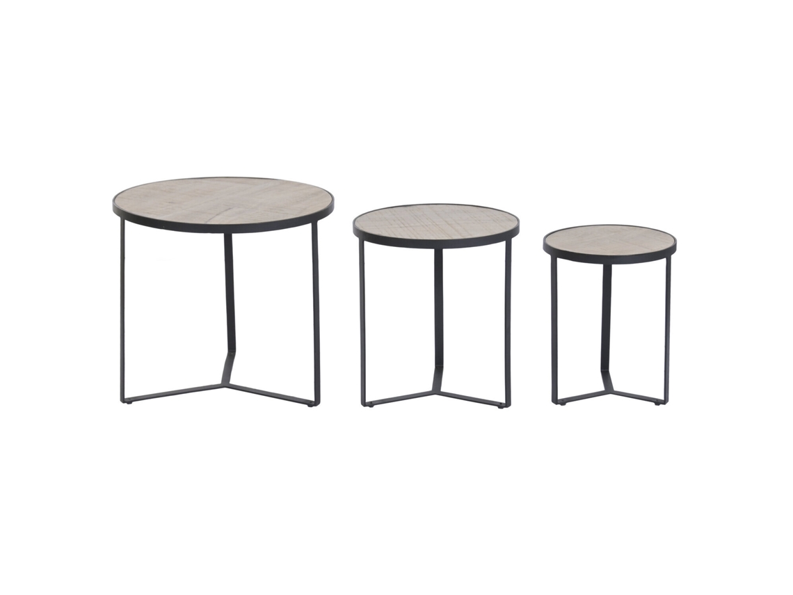 Set 3 Mesita Auxiliar Metal Mango Natural 60x60x55cm