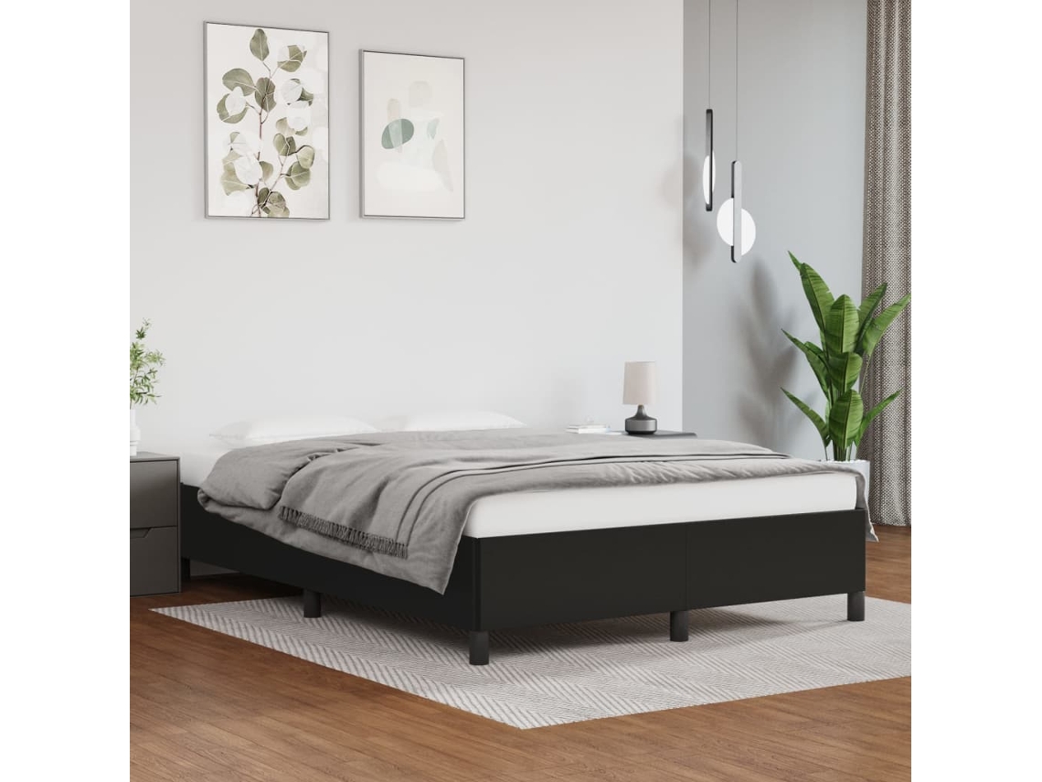 Estructura De Cama Sin Colchón Cuero Sintético Negro 140x190 Cm