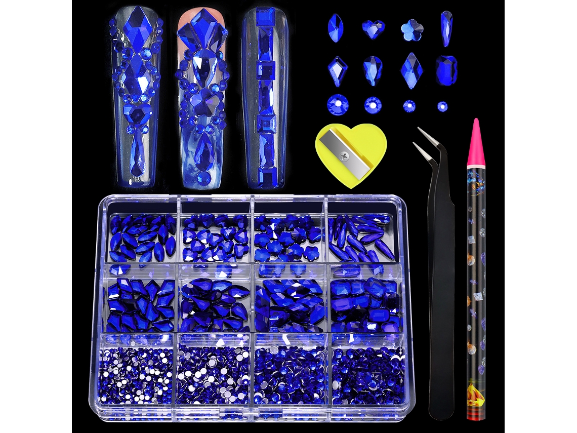 Pegatinas de uñas con diamantes de imitación de cristal AB, 12 formas surtidas, diseño plano 3D.