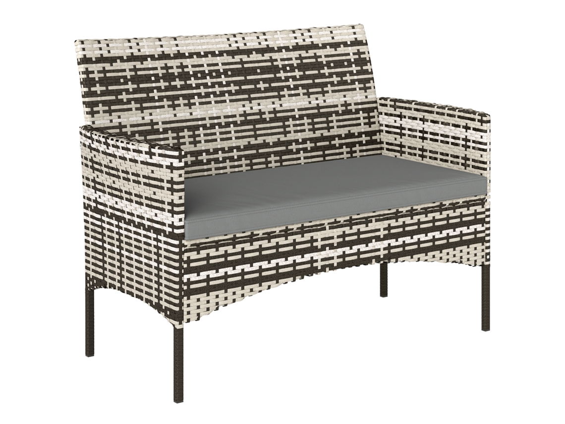 Sofá Jardín 2 Plazas, Resina, Cojines, 115x63x85cm, Rosa Claro