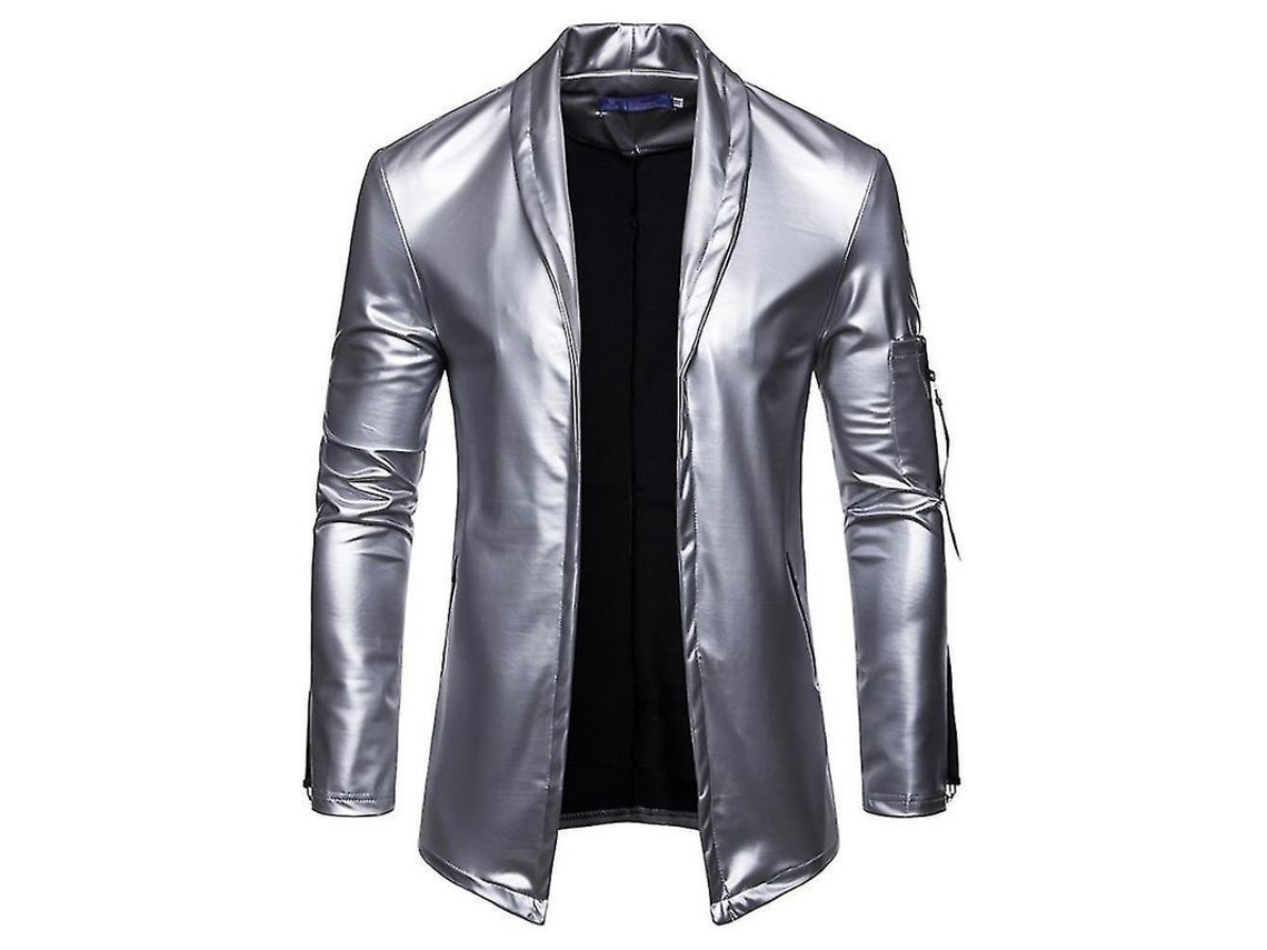 2026-chaqueta De Cuero Falso Para Hombre Manga Larga Slim Fit Casual Pu Outwear