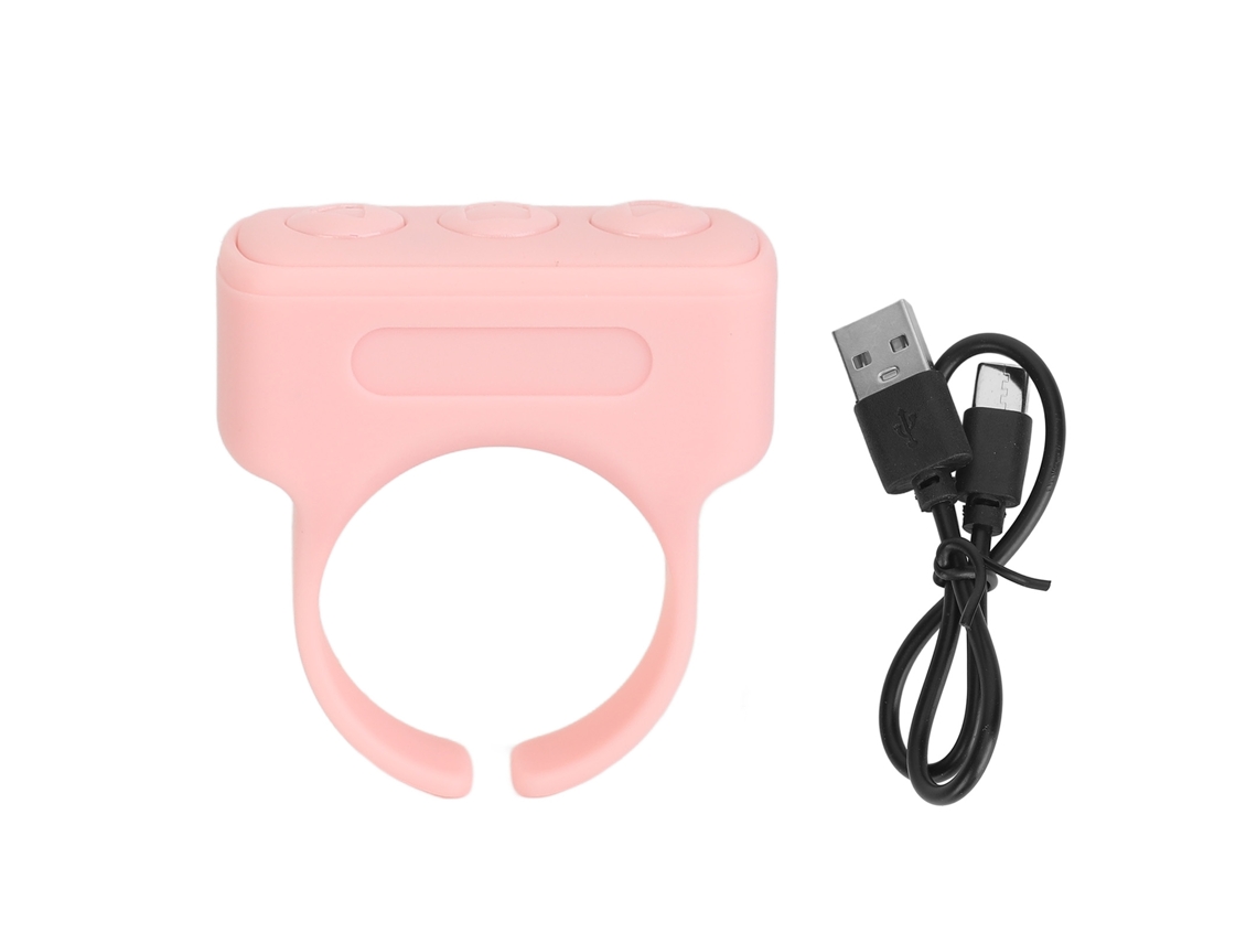 Controlador de anillo Bluetooth rosa 2026 para teléfonos móviles con funciones de desplazamiento, selfie y control de volumen.