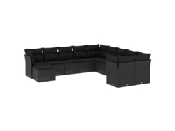 Conjunto de 11 sofás de jardín con cojines de mimbre, color negro, EXCLUSIVO DE LA CASA