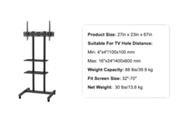 Soporte para TV, altura ajustable, móvil con doble bandeja, 32 x 70 pulgadas, OEM