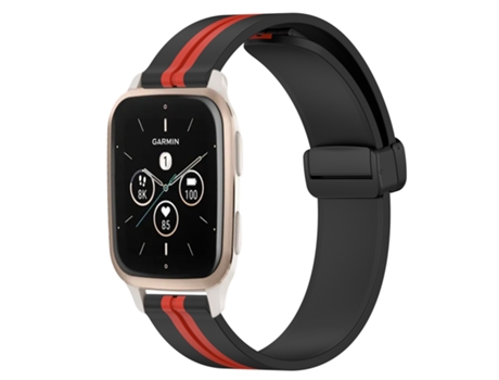 Correa de reloj inteligente para Garmin Forerunner Sq2 Music Correa de reloj de silicona de 20 mm con cierre magnético plegable (negro + rojo)