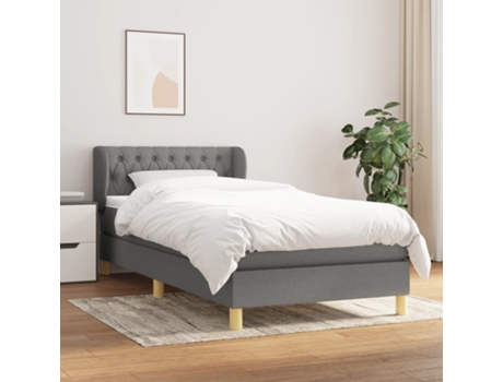 vidaXL Cama con somier y colchón 90x190 cm tela gris oscuro