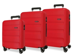 Set de 3 Maletas de Viaje ROLL ROAD Flex Rojas (55/65/75cm - 35/56/91L)