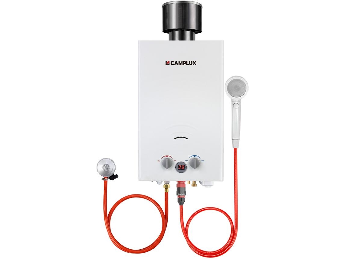 CAMPLUX BW264C 10L Calentadores de Agua de Gas con Cubierta de Lluvia, Butano (28-30mbar) / Propano (37mbar)
