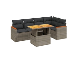 Conjunto 6 de muebles de jardín VIDAXL y cojines ratán sintético gris