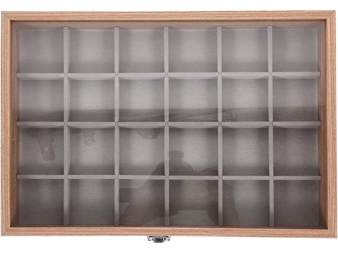 Joyería Madera Transparente Organizador Pendientes 24 Compartimentos Capacidad Personal Exhibición Joyas Caja