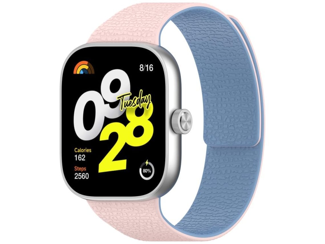 Bracelete Para Redmi Watch 6 / 5 / 4 - Silicone Macio Magnético - Textura De Lichia - Plugue De Metal Rosa, Azul E Névoa